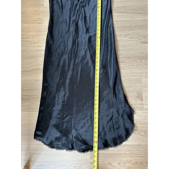Y2k Whimsygoth Fairy Grunge Satin Slip Dress Black Dark Romantic Lace Sheer Long - Picture 9 of 9
